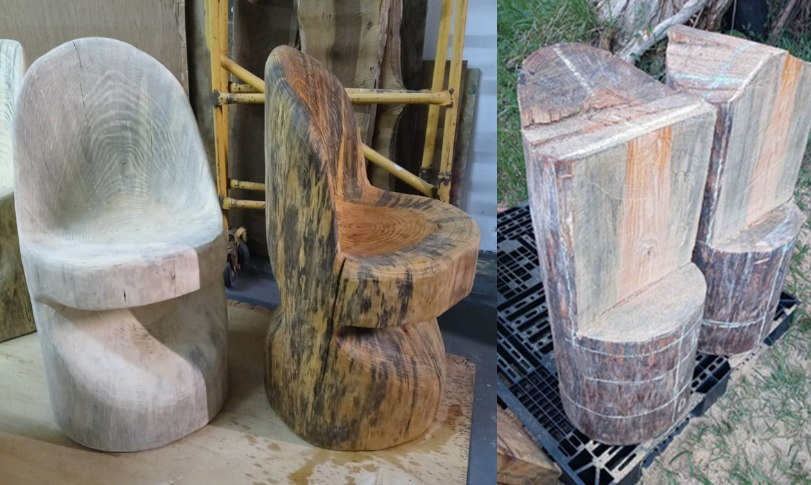 Chainsaw Carved Chairs by Elvis Caron