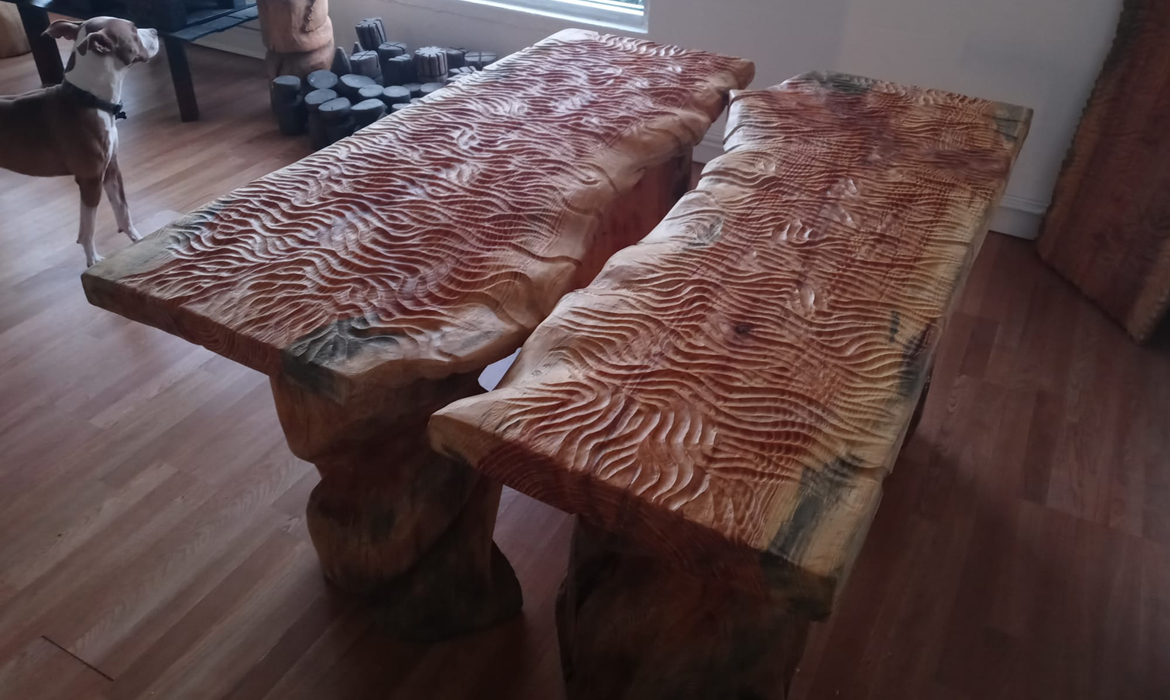 Chainsaw Carved Tables by Elvis Caron