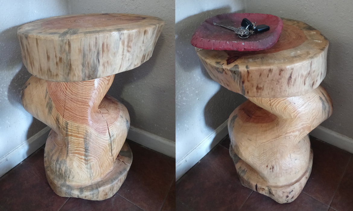 Curvy Corner or Side Tables Chainsaw Carved from
                  a single block of wood by Elvis Caron