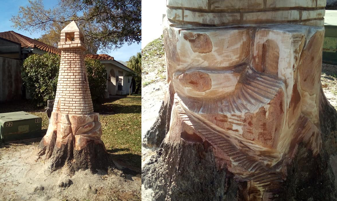 Lighthouse Tree Trunk Carving