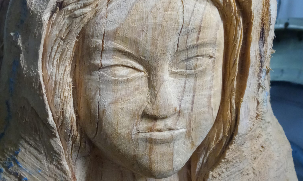 Mary Magdelene of Guadalupe Carving, by Elvis
                Caron, Tampa Bay. FL